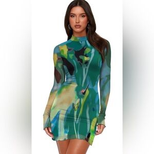 Elegant Green Abstract Mini Dress